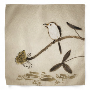 Chinese traditional ink painting with birds bandana
