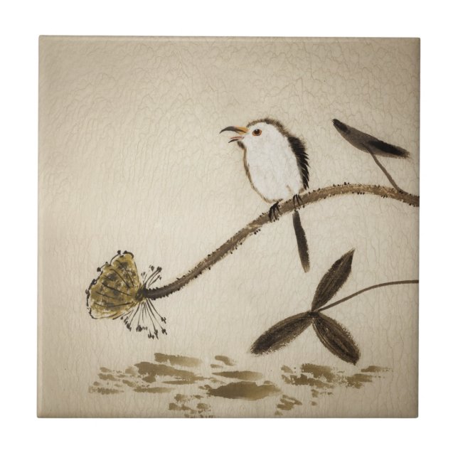 Chinese traditional ink painting with birds ceramic tile (Front)