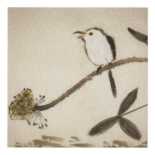 Chinese traditional ink painting with birds faux canvas print