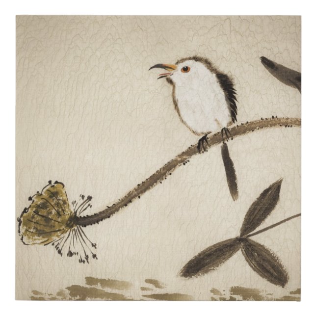 Chinese traditional ink painting with birds faux canvas print (Front)
