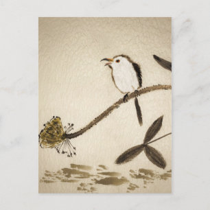 Chinese traditional ink painting with birds postcard