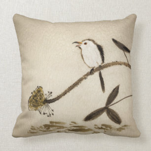 Chinese traditional ink painting with birds throw pillow