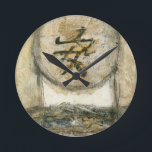 Chinese Tranquility Painting by Mauro Round Clock<br><div class="desc">This painting by the artist Mauro showcases a Chinese character enclosed in a circle. The word tranquility is written at the bottom of the piece. Give this print as a gift to anyone who needs a little tranquility in their lives!</div>