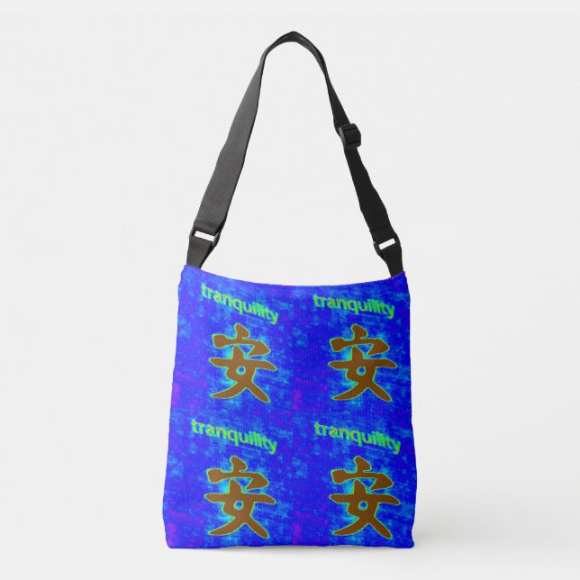 chinese tranquility symbol blue crossbody bag (Front)