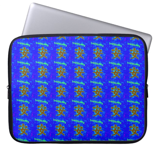chinese tranquility symbol on blue sleeve (Front)