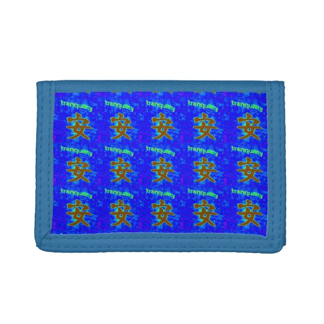 chinese tranquility symbol on blue wallet (Front)