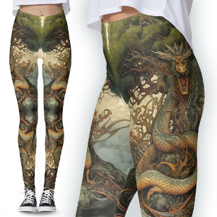 Chinese Tree Dragon Tattoo Art Leggings