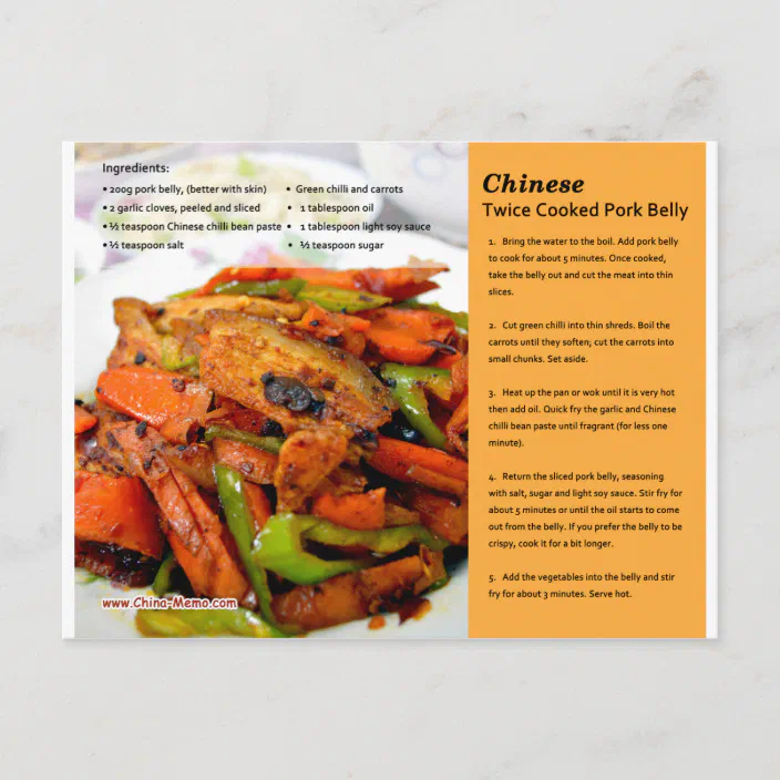 Chinese Twice Cooked Pork Belly Recipe Postcard Zazzle