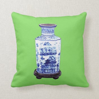 Chinese Vase On Green Throw Pillow by Annechovie at Zazzle