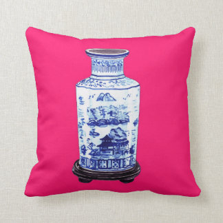 CHINESE VASE ON PINK THROW PILLOW