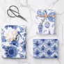 Chinese Vintage Blue and White Chinoiserie Floral Wrapping Paper Sheets