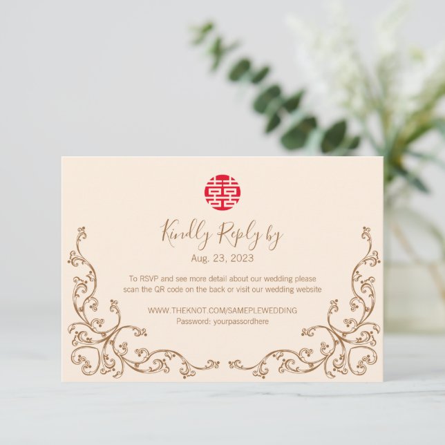 Chinese Vintage Flourish Frame Wedding RSVP (Standing Front)