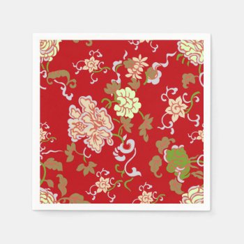 Chinese Vintage Oriental Flower Decor Cocktail Napkins by wheresmymojo at Zazzle
