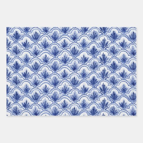 Chinese Vintage Shell Blue and White Pattern  Wrapping Paper Sheets