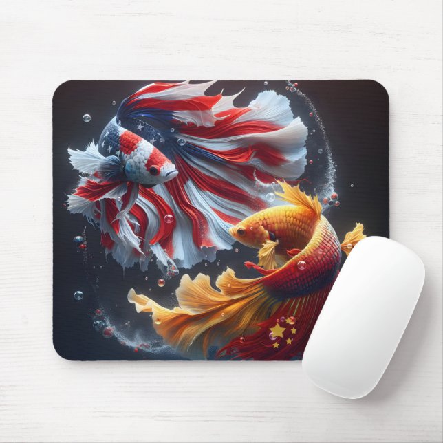 Chinese vs. American Betta Fish Mouse Pad (With Mouse)