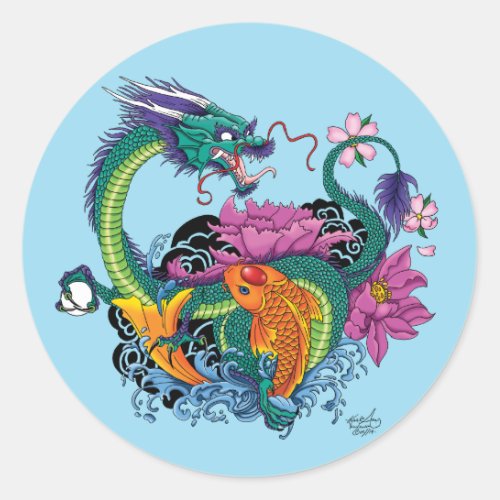 Chinese Water Dragon Koi Fish Classic Round Sticker