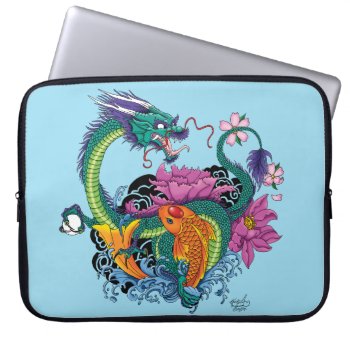 Chinese Water Dragon Koi Fish Laptop Sleeve by tigressdragon at Zazzle