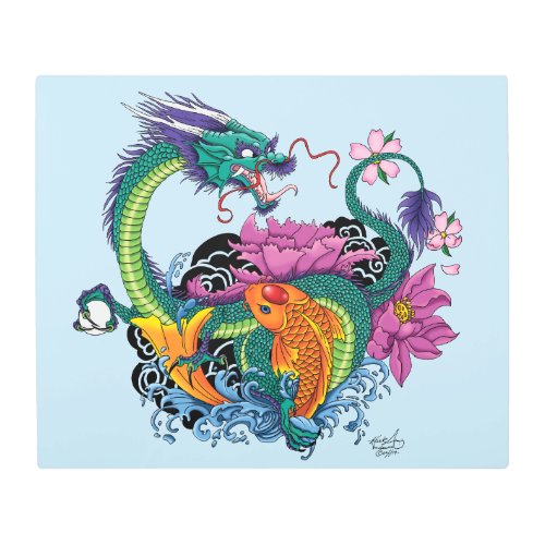 Chinese water Dragon Koi Fish Metal Print