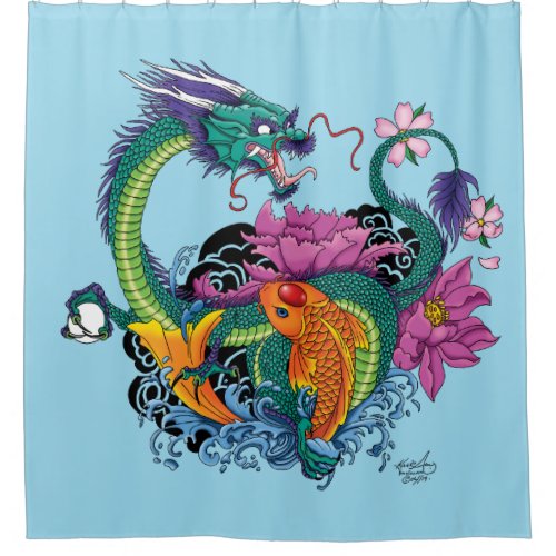 Chinese Water Dragon Koi Fish Shower Curtain
