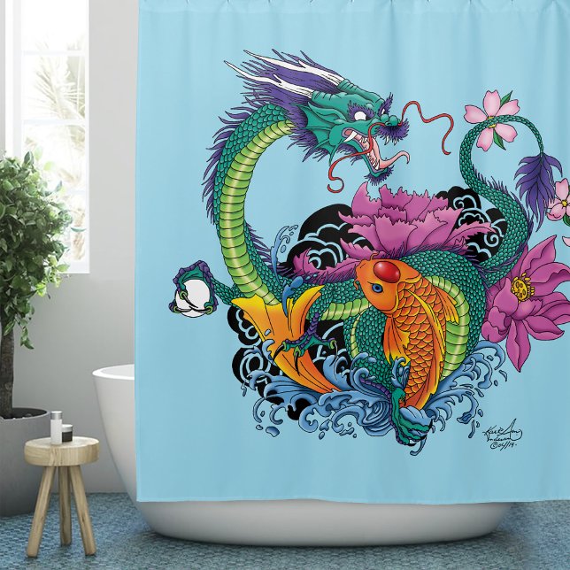 Chinese Water Dragon Koi Fish Shower Curtain (Creator Uploaded)