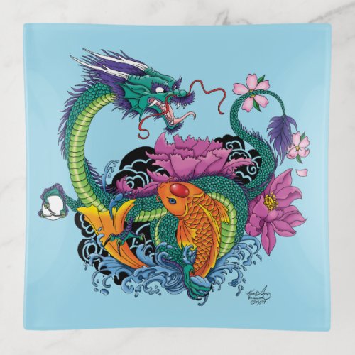 Chinese Water Dragon Koi Fish Trinket Tray