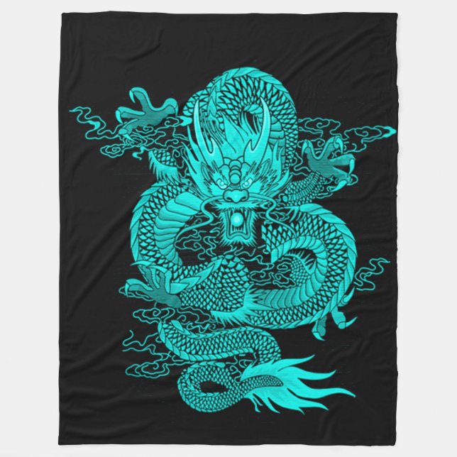 Chinese Water Emperor Dragon Fleece Blanket (Front)