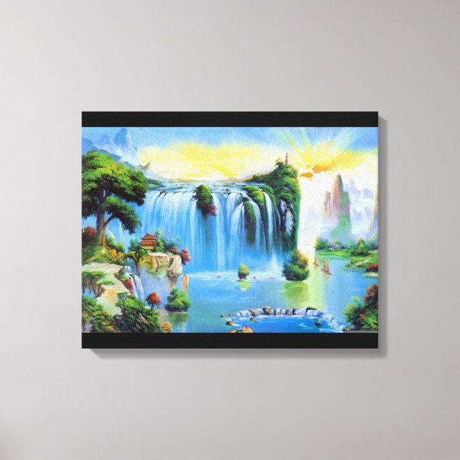 Chinese Waterfall Painting Canvas Print (Front)