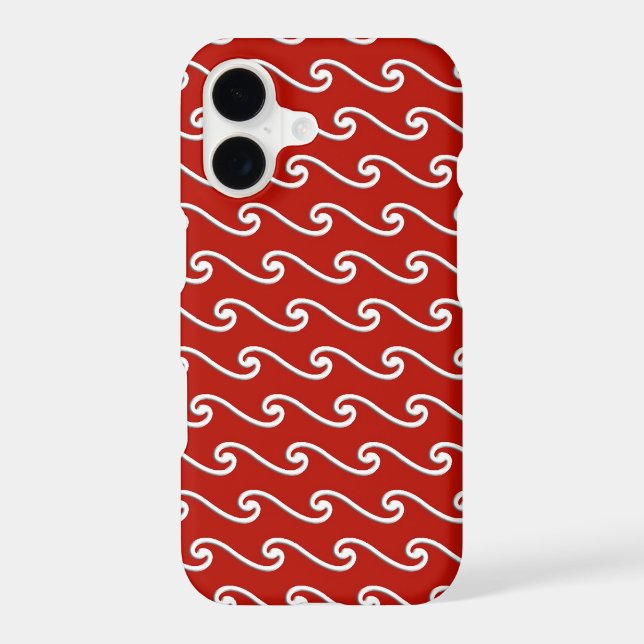 Chinese wave pattern - white on deep red iphone case (Back)