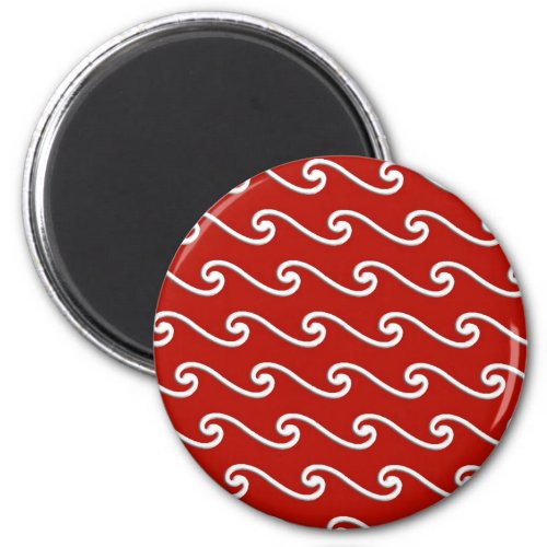 Chinese wave pattern _ white on deep red magnet