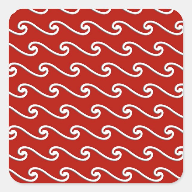 Chinese wave pattern - white on deep red square sticker (Front)