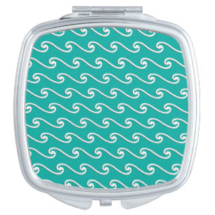 Chinese wave pattern - white on peacock blue makeup mirror
