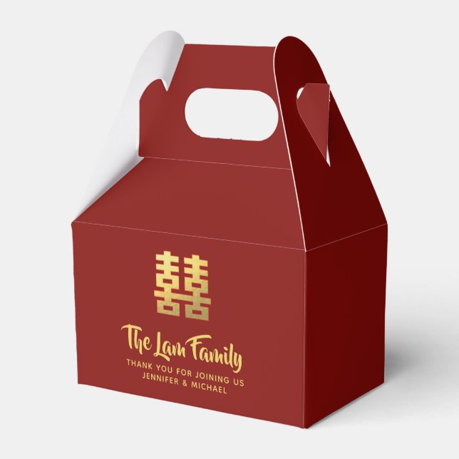 Chinese Wedding  中式婚礼礼盒喜欢个性化的红金现代优雅 Favor Boxes (Front Side)