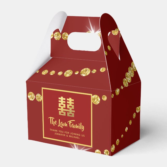 Chinese Wedding  中式婚礼礼盒喜欢个性化的红金现代优雅 Favor Boxes (Front Side)