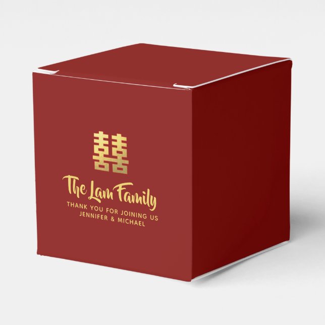Chinese Wedding  中式婚礼礼盒喜欢个性化的红金现代优雅 Favor Boxes (Front Side)