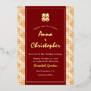 Chinese wedding auspicious bilingual peranakan foil invitation