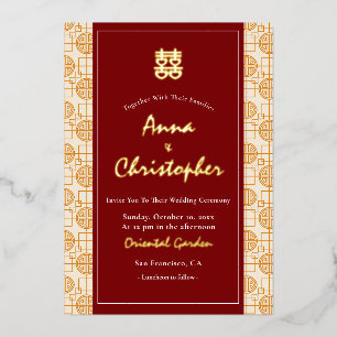 Chinese wedding auspicious bilingual peranakan foil invitation