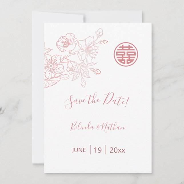 Chinese Wedding Blush Pink Floral Save The Date (Front)