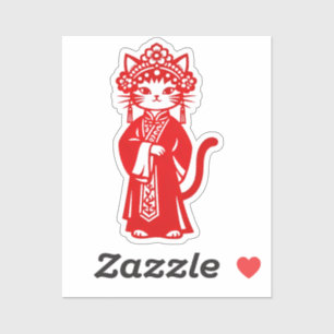 Chinese Wedding Bride Cat Red Paper Cut Sticker