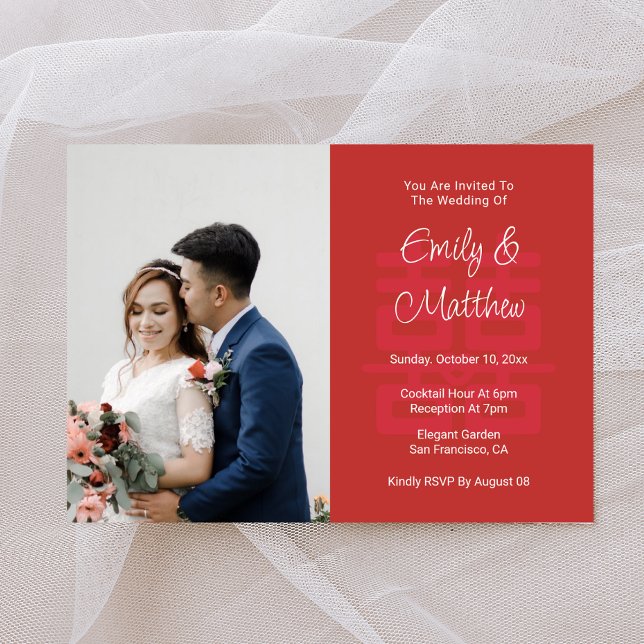 Chinese wedding couple photo love knot double xi invitation (Creator Uploaded)