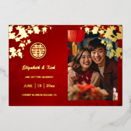 Chinese Wedding Double Happiness Cherry Blossom Foil Invitation