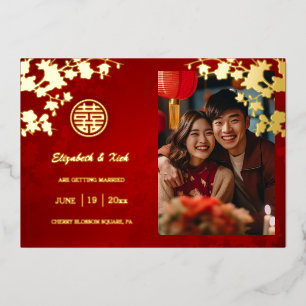 Chinese Wedding Double Happiness Cherry Blossom Foil Invitation