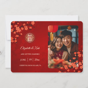 Chinese Wedding Double Happiness Cherry Blossom Save The Date
