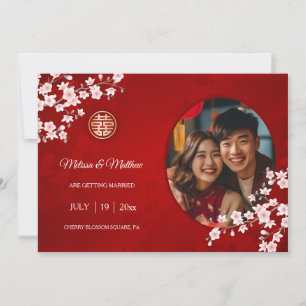 Chinese Wedding Double Happiness Cherry Blossom Save The Date