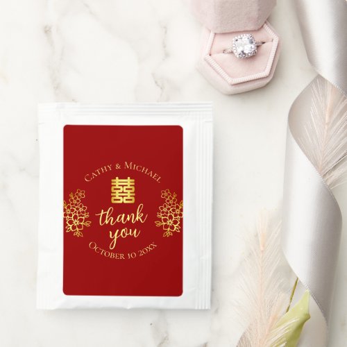 Chinese wedding Double happiness floral thank you Tea Bag Drink Mix
