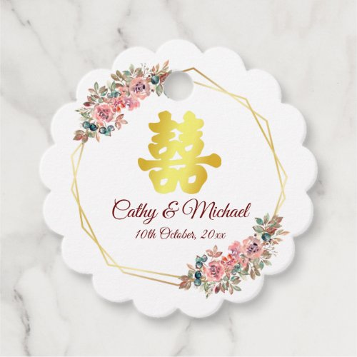 Chinese wedding double happiness flower wreath favor tags