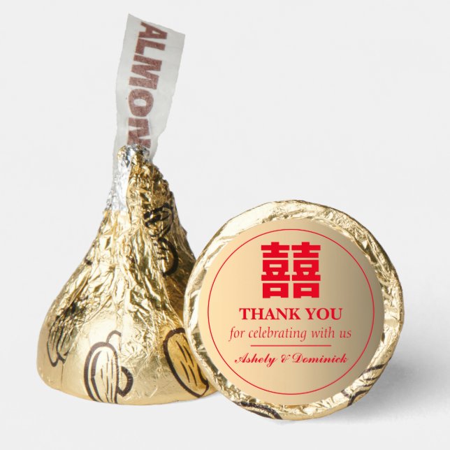 Chinese Wedding Double Happiness Gold & Red  Hershey®'s Kisses® (Front)