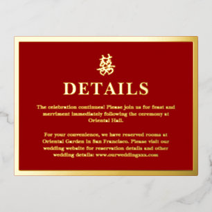 Chinese wedding double happiness heart details foil holiday postcard