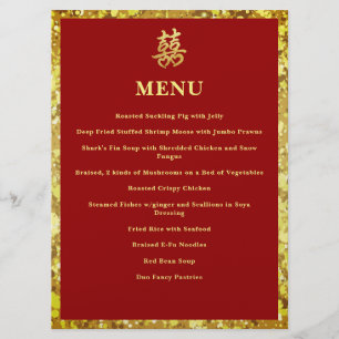 Chinese wedding double happiness heart formal red menu