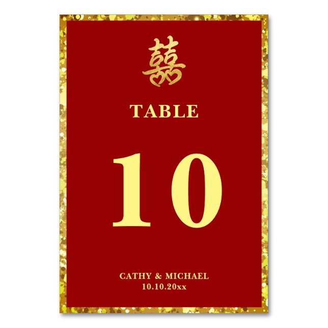 Chinese wedding double happiness heart formal red table number (Front)
