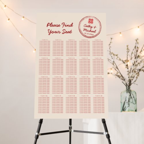 Chinese wedding double happiness stamp seating  foam board